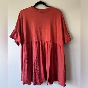 ASOS DESIGN super oversized ruffle sleeve smock dress in butterscotch, Size M